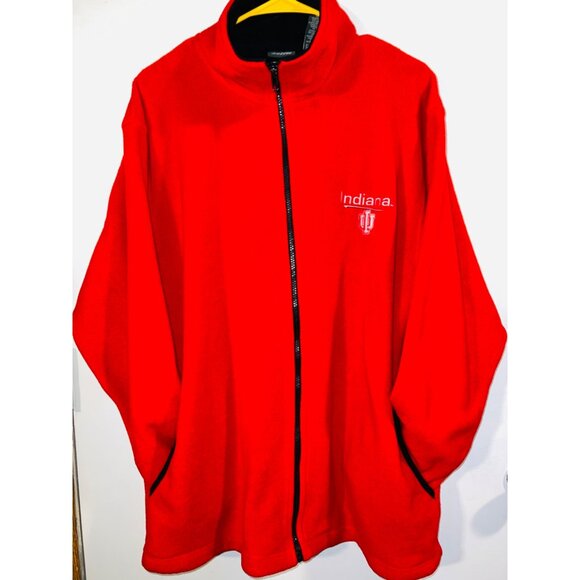 Indiana University Red Fleece Jacket Full Zip Large Pro Edge 100% Polyester - Picture 1 of 5